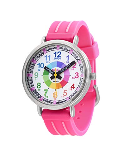 KIDDUS Reloj Educativo para niña, Chica, Chico. De Pulsera, analógico. Time Teacher fácil de Leer para Aprender la Hora. Ejercicios incluídos. Mecanismo de Cuarzo japonés. Manillas escritas