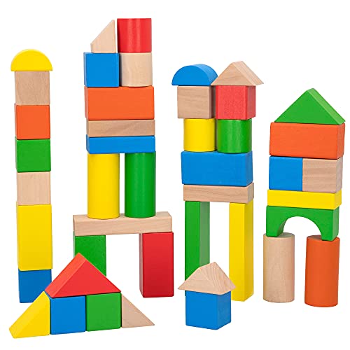 Juego de construcción madera, Bloques madera, Bloques de madera para niños, 100 piezas, +18 meses, Madera 100% sostenible y biodegradable, WOOMAX,