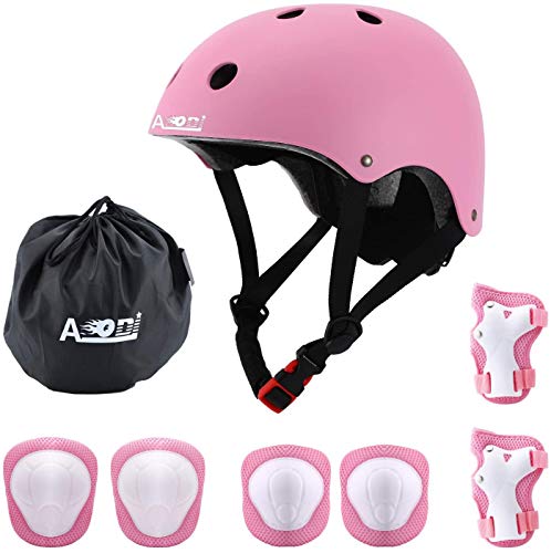 AODI - Juego de Equipo de Protección para Niños de 3 a 8 Años, Casco Ajustable, Rodilleras, Coderas, Muñequeras con Certificación CE para Patineta de Ciclismo Multideporte (Juego de 7 Piezas)