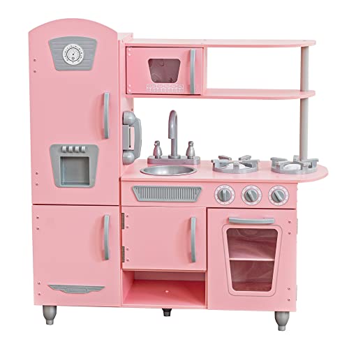 KidKraft 53179 Cocina de juguete con diseño Vintage de madera para niños con teléfono de juguete incluido, Rosa