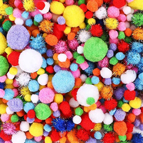 BAKHK 1000 pompones para manualidades, bolas de pompón de 1-3 cm, pompones pequeños, bolas de peluche coloridas para manualidades creativas divertidas